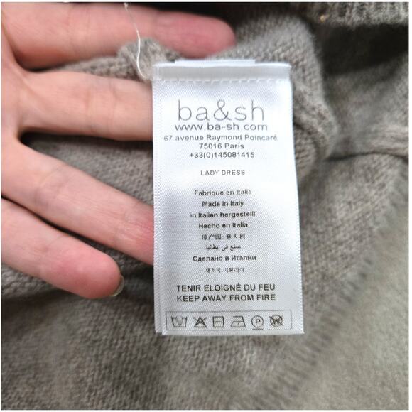 ba&sh Felicity Beige Wool Blend Knit Puff Sleeve Midi Sweater Dress Size Large - Picture 8 of 14